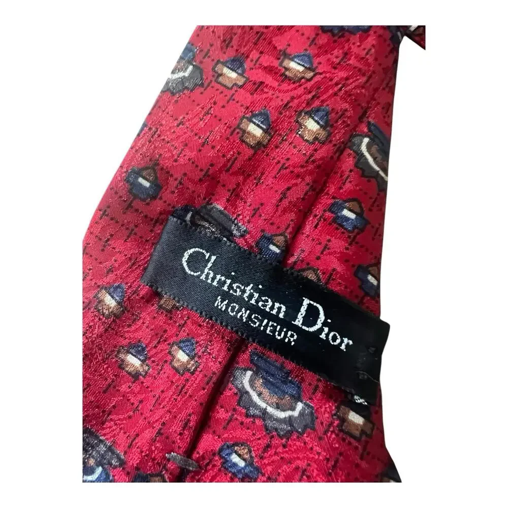 Vintage Christian Dior Monsieur Red Floral Silk Necktie